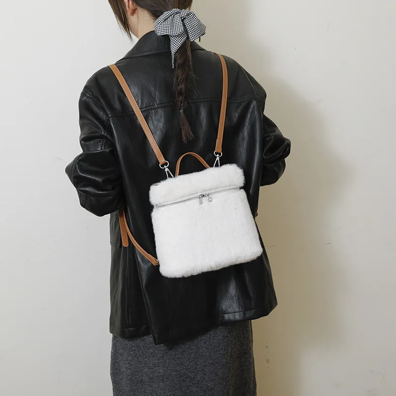 

Luxury 2025 Women's Vintage Backpack, Quilted Furry Crossbody Design, Multi-Use Casual Shopper for Travel & City Dating​