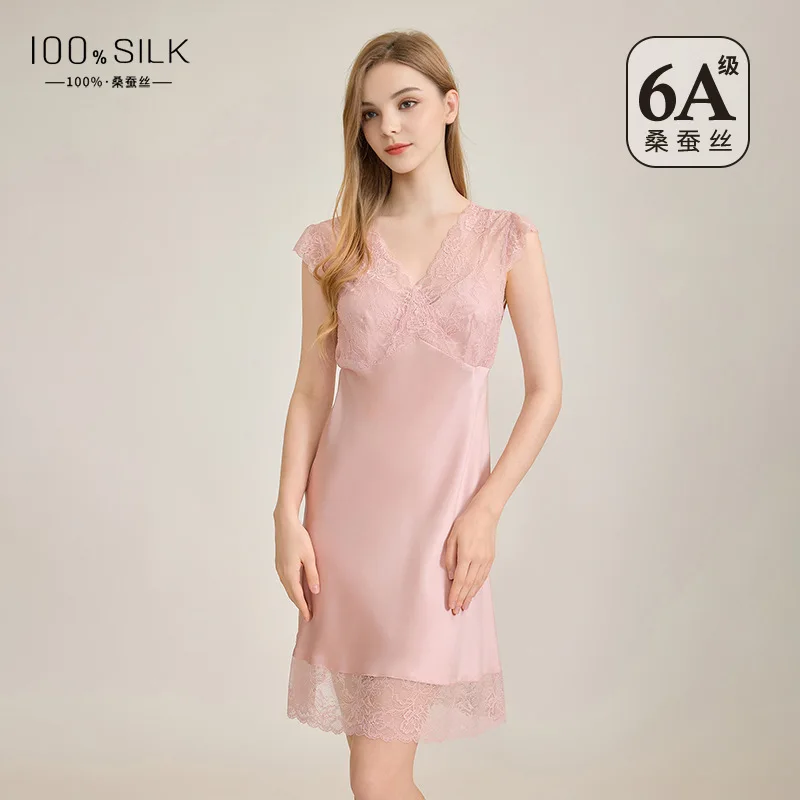 

Женская одежда для сна из 100% тутового шелка, ночная рубашка, сексуальное кружевное белье с накладкой на грудь, мини-платье, повседневные пижамы, ночные рубашки PJ