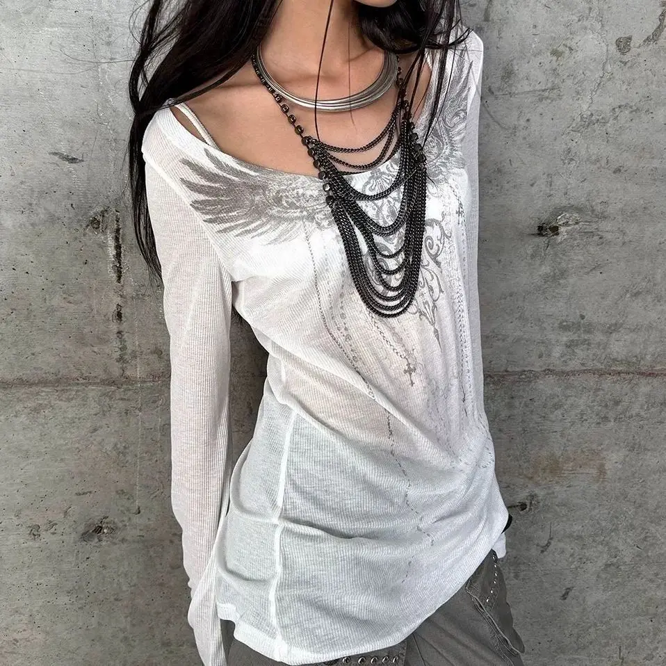Y2k Aesthetic Sun Protection Women T-shirt Vintage Printing Streetwear Grunge Tshirts 2025 Harajuku Gothic Slim Fit Tees Female