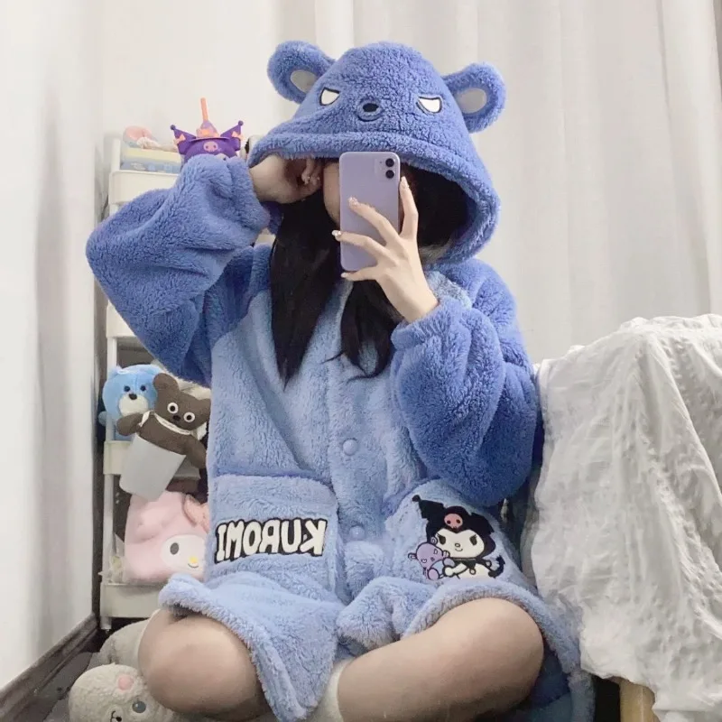 سانريو كورومي سترة رداء غامض Kawaii أنيمي ازياء عباءات الكرتون الفتيات الفتيان منامة الرؤوس هوديي العباءات هدايا عيد الميلاد