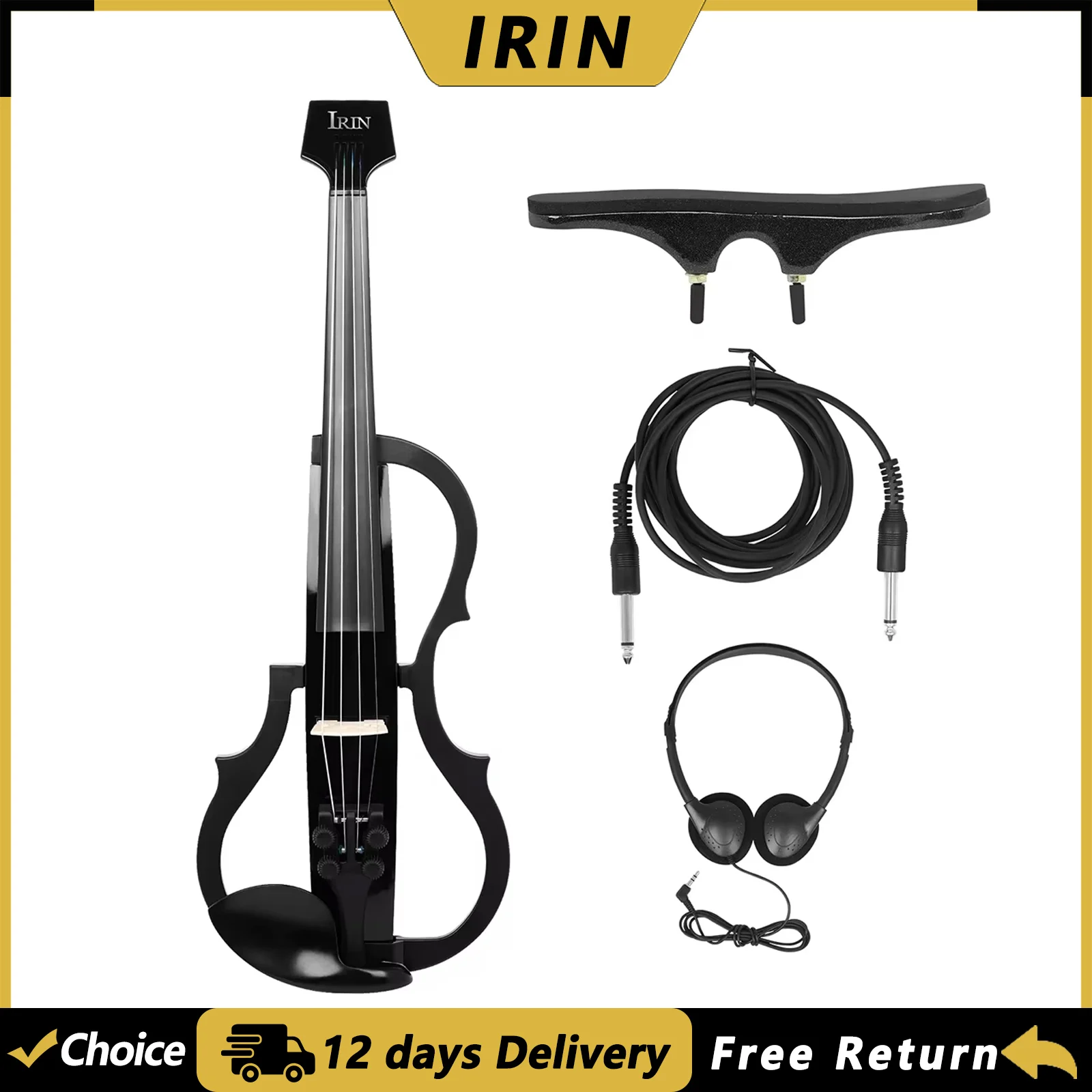 IRIN AU-10 4/4 Electric Violin Carbon Fiber Electric Fiddle String Instrument with Violin Shoulder Rests Cable Headphones