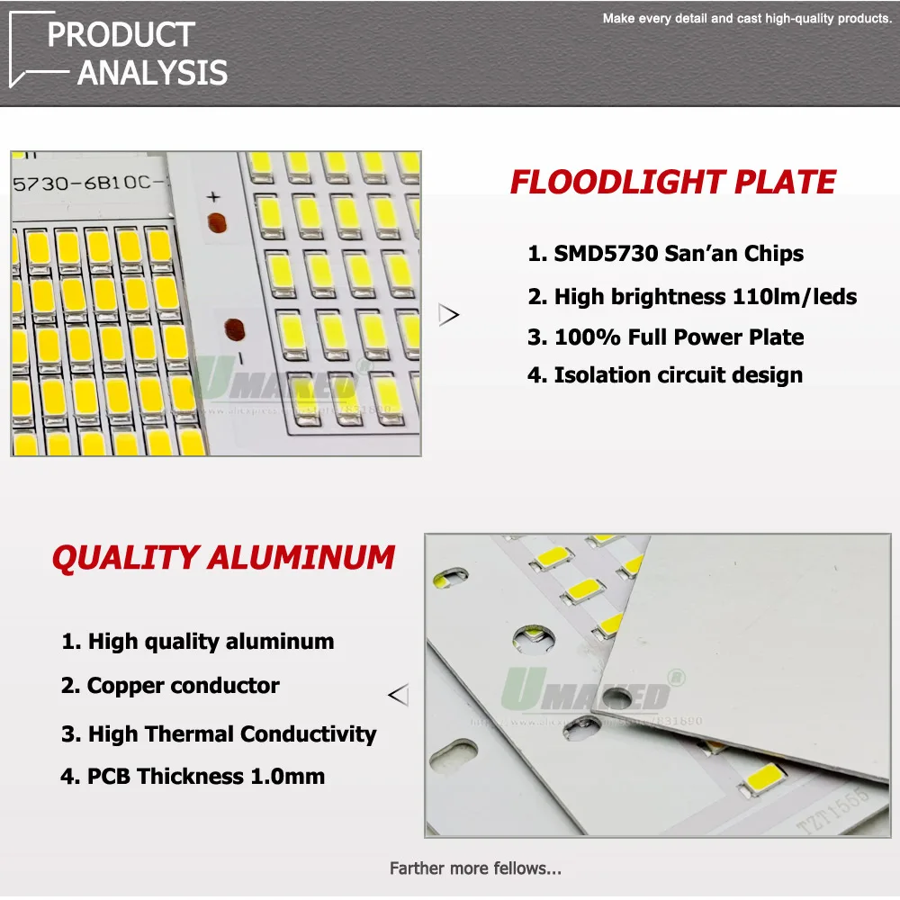 1PC LED PCB Floodlight Plate10W 20W 30W 50W 100W SMD 5730 Aluminum Heatsink Light Source Replace Panel For Outdoor Lamps Repairs