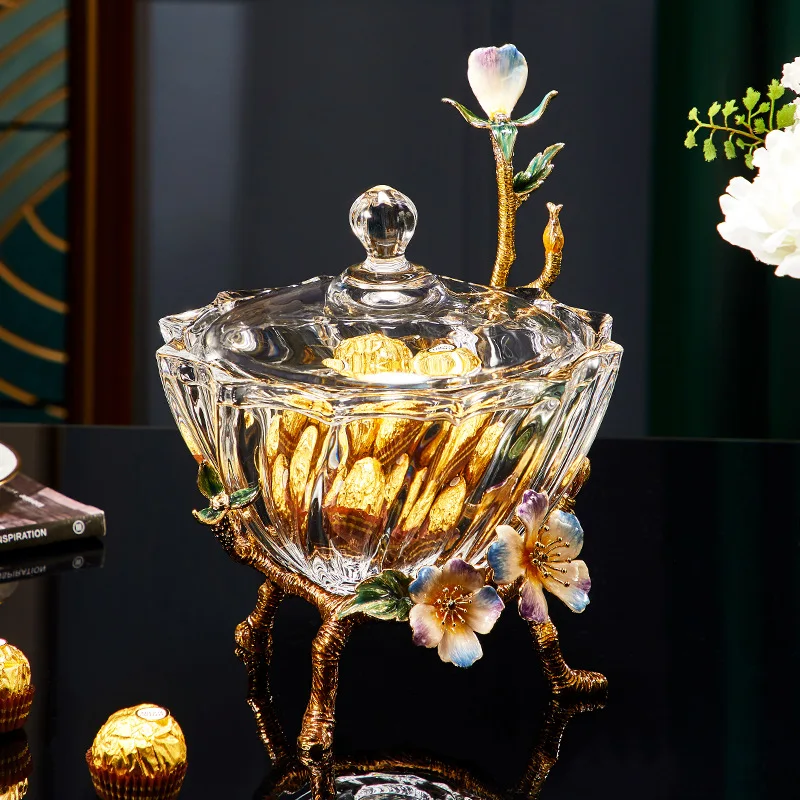 High-grade light luxury enamel color storage tank ornament with lid moisture-proof transparent large creative glass candy jar