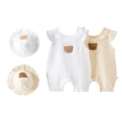 MILANCEL 2024 Summer Baby Clothing Linen Boys Rompers Breathable Girls Jumpsuits With Hat