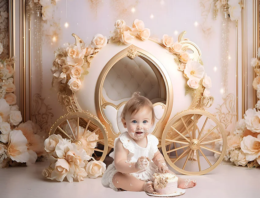 Mehofond Photography Background Fairy Tale Carriage Flowers Kids Birthday Party Cake Smash Portrait Decor Backdrop Photo Studio