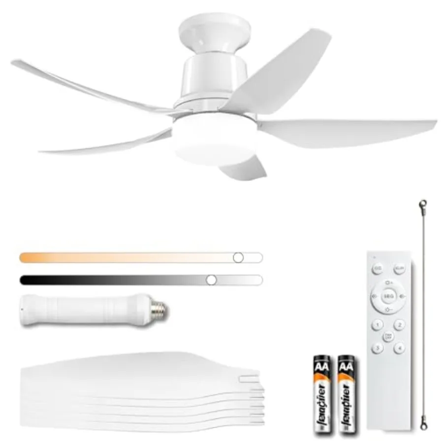 

30 Inch Ceiling Fan with Light Flush Mount Low Profile Ceiling Fan with Remote Control E26 Easy LED Light Reversible DC Motor 3
