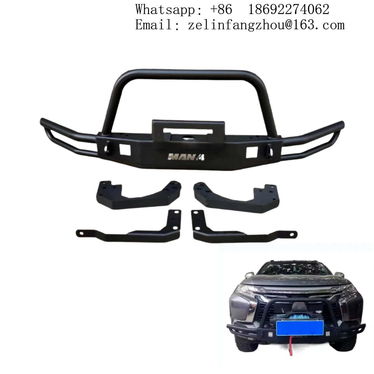 

Steel Front Bumper Kit w/ Tow Hook Cut-Outs Fit Pajero Sport Montero 2015-2019 Off-Road Heavy Duty