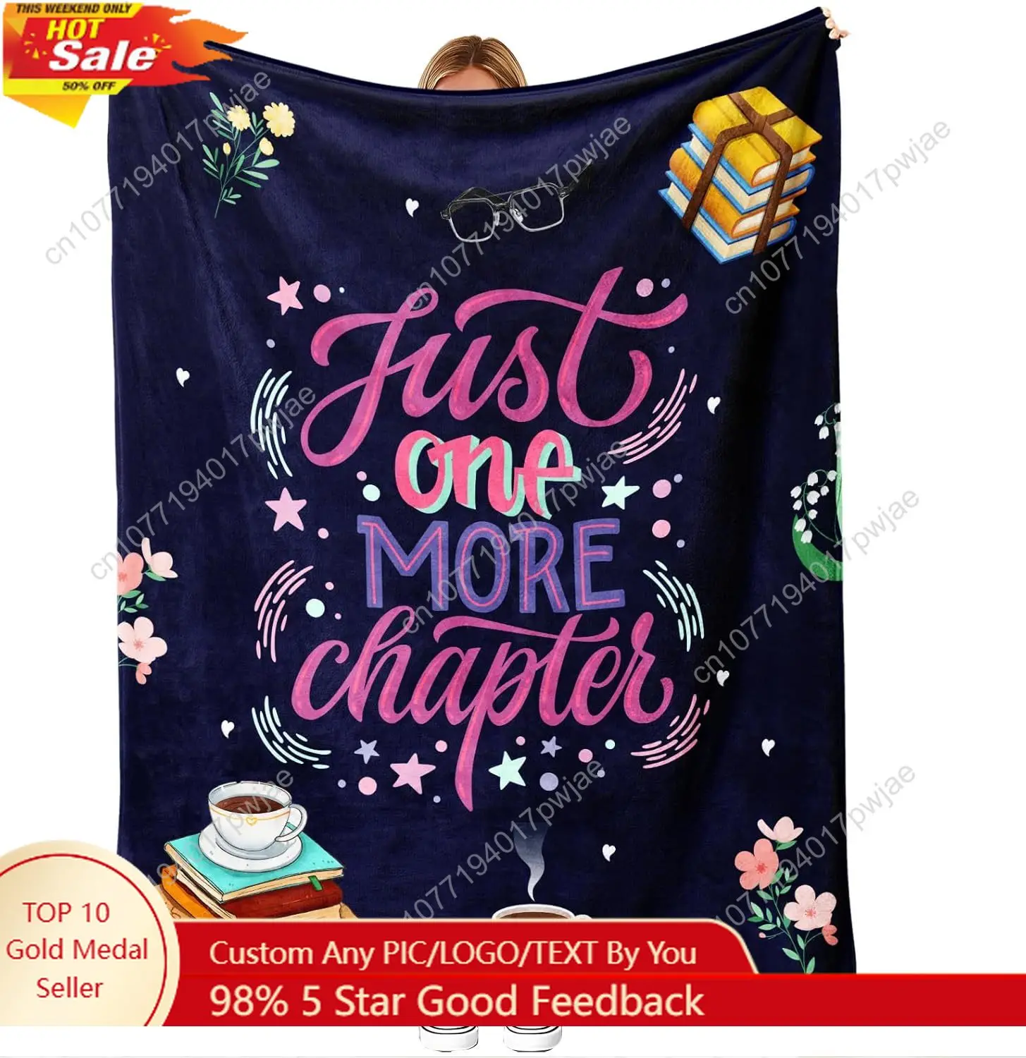 

Just One More Chapter Flannel Throw Blanket 60x50 - Soft Bookish Gift for Readers and Book Lovers - Cozy Reading Blanket for Cou
