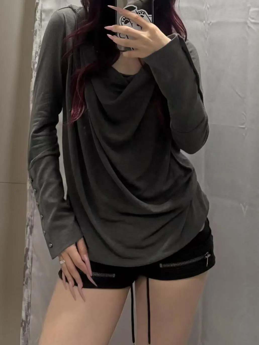 Design Zipper Casual Drawstring Shorts Women's Summer Y2k Low-rise Black Hip-wrapped Hot Pants
