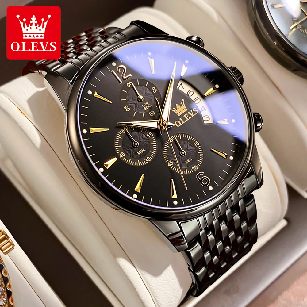 OLEVS 2867 Luxury Quartz Watch for Men Stainless Steel Waterproof Luminous Chronograph Auto Date Multifunction Men's Wristwatch