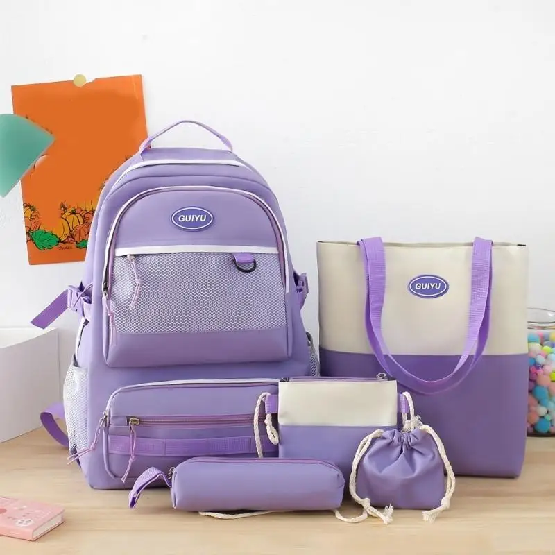 

5pcs School Backpack with Shoulder Bag Pencil Bags Bookbag Set for Teen