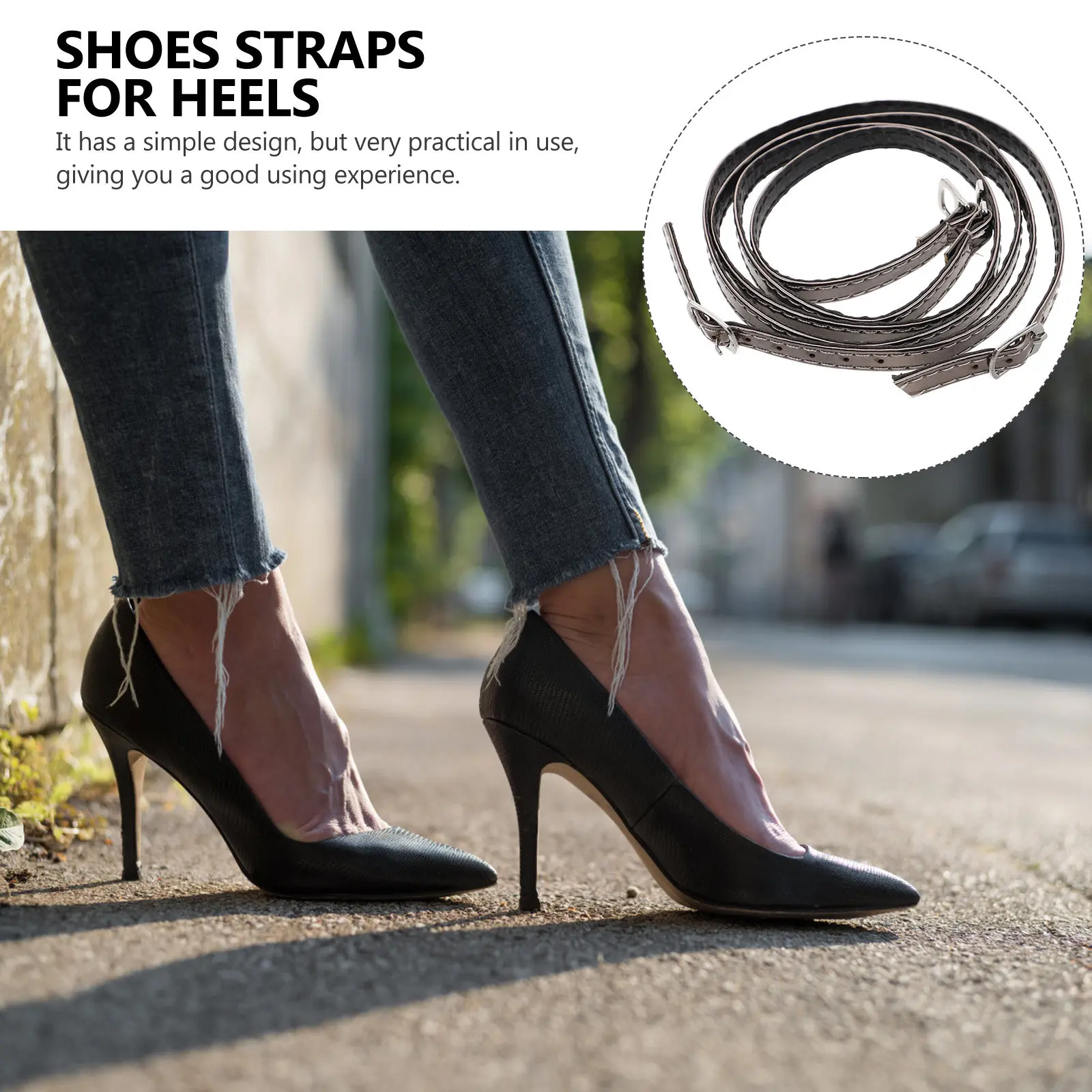 1Pair Anti-Drop High Heel Shoe Straps Detachable Buckle Design Women Heel Shoelace Extender Long-Lasting Material Versatile Fit