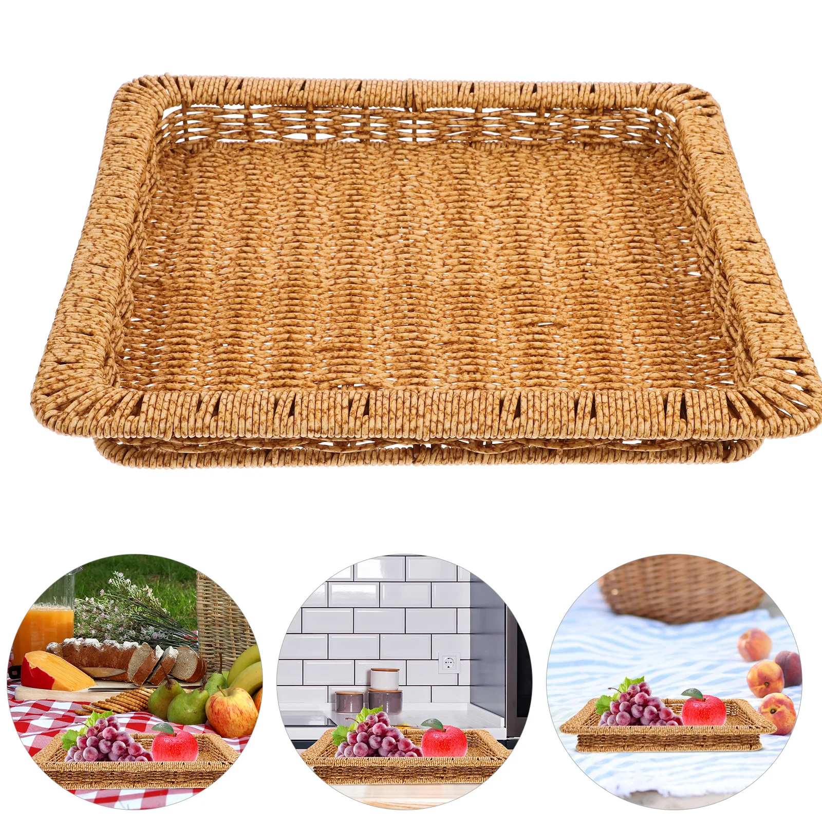 

Small Seagrass Storage Basket Lid Tray Woven Snack Baskets Plastic Food Plate Home Storage Box Container Organization Household