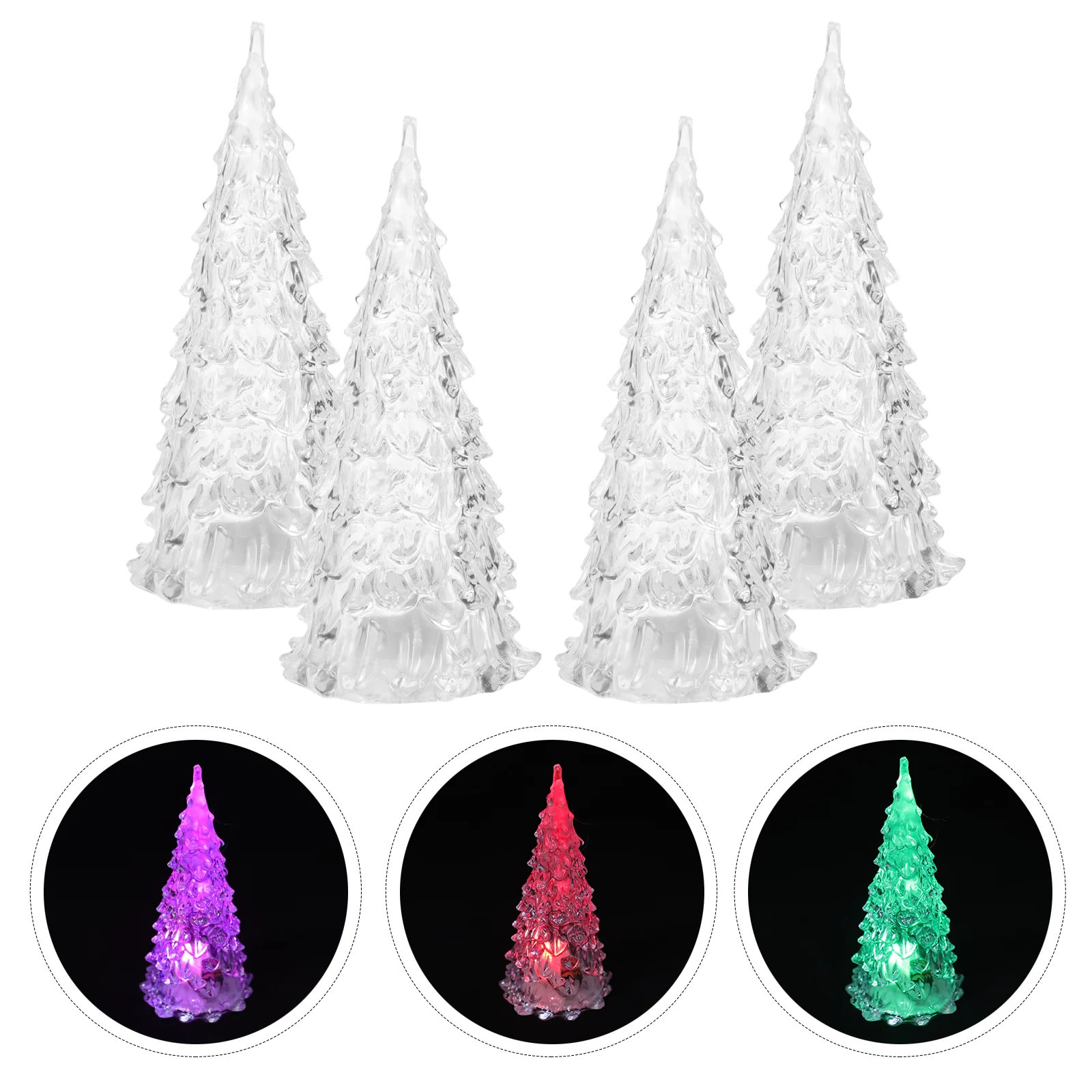 

4 Pcs Christmas Party Night Light Glowing Tree Table Lamps Tiny Mini Artificial White Acrylic