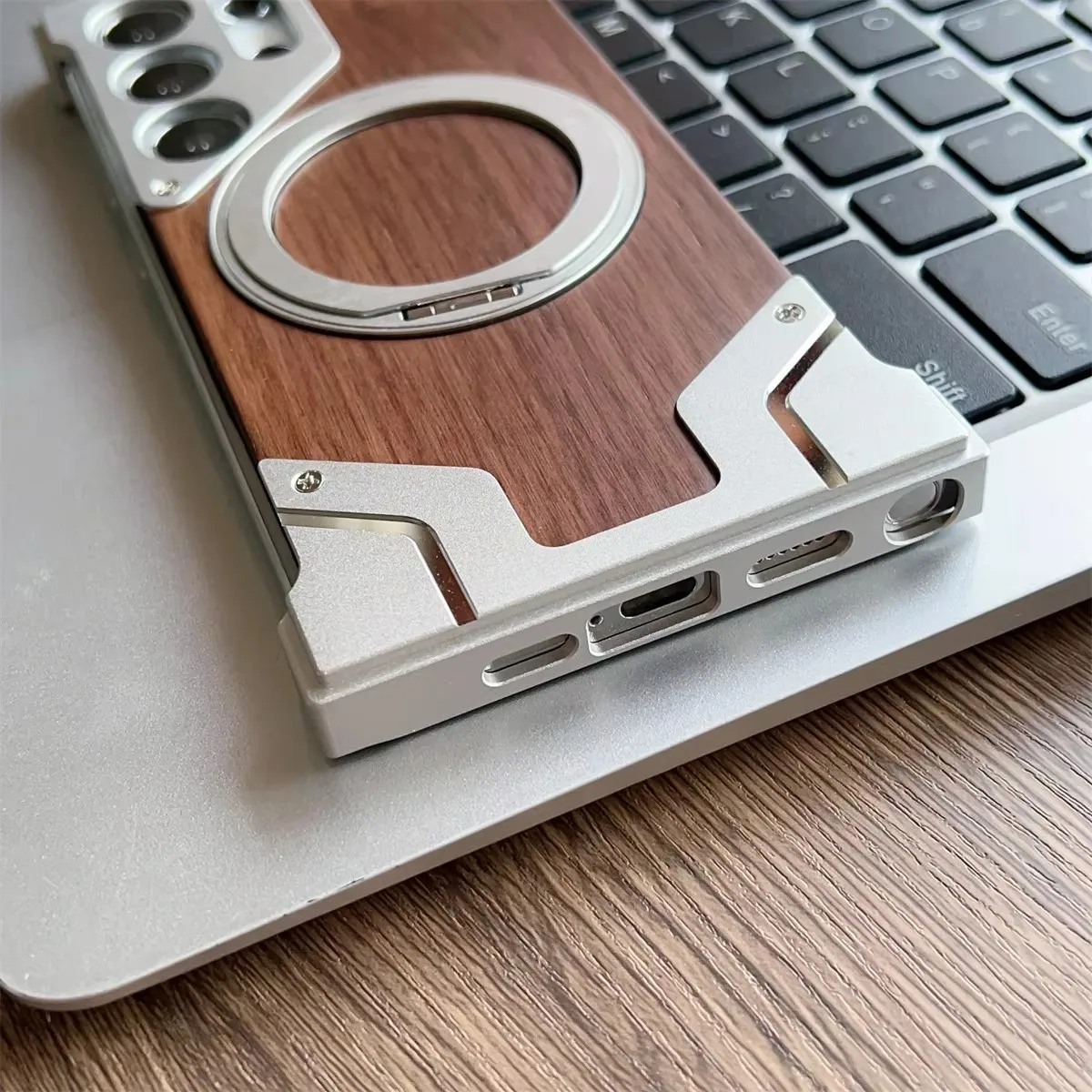 

Aluminum Alloy Phone Case Frame Magnetic Holder For Samsung Galaxy S25 S24 S22 S23 Ultra Metal Frameless Wooden Shockproof Cover