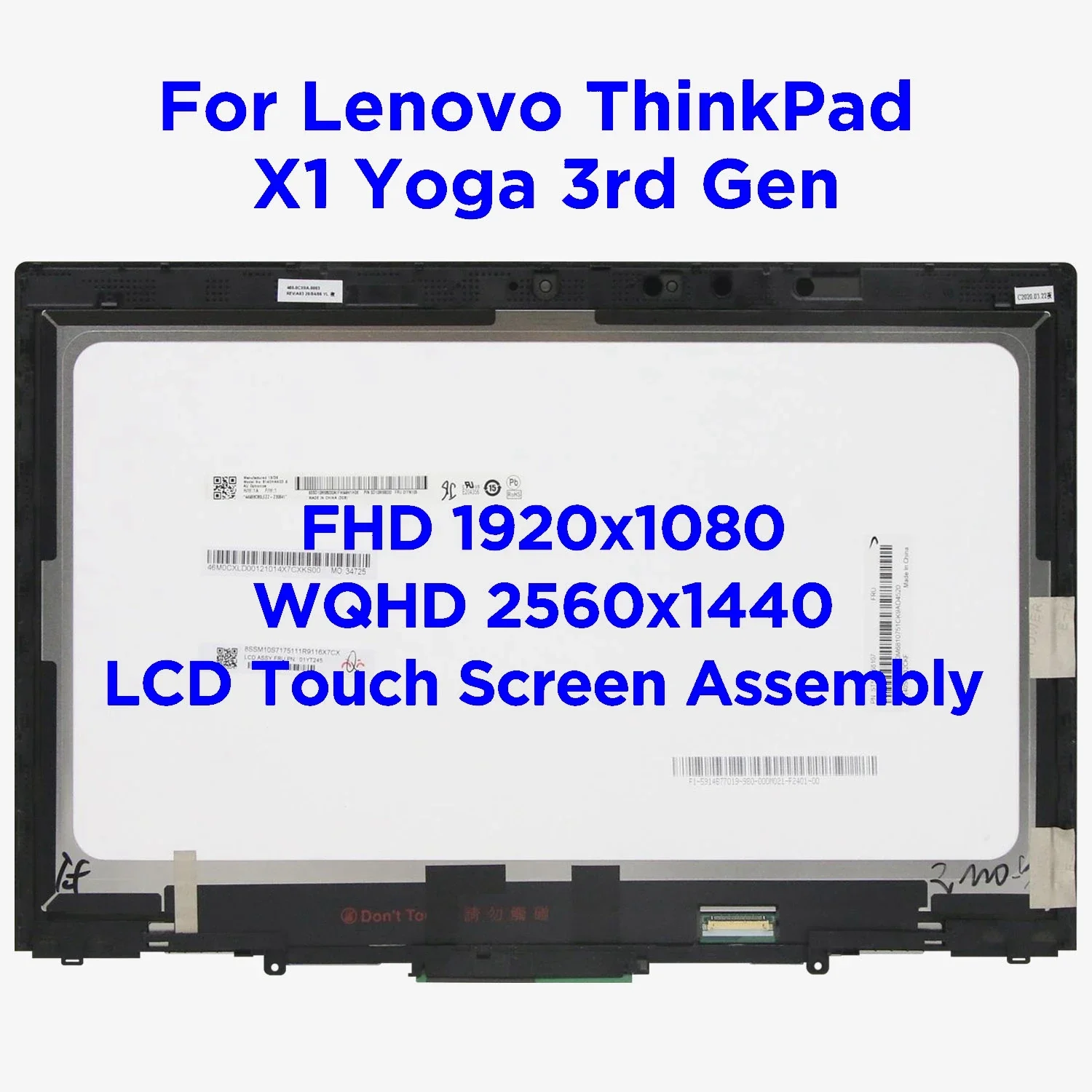 14.0''inch LCD Touch Screen Digitizer Assembly+With frame For Lenovo ThinkPad X1 Yoga 3rd Gen 2018 20LD 20LE 20LF 20LG