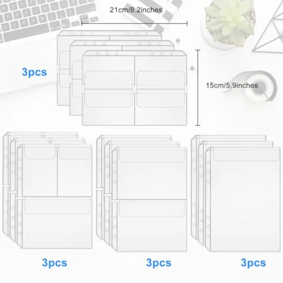 12 Pcs A5 Binder Organizer 6 Hole Pockets Cash Envelopes Photocard Sleeves and Mini Pockets for Binde