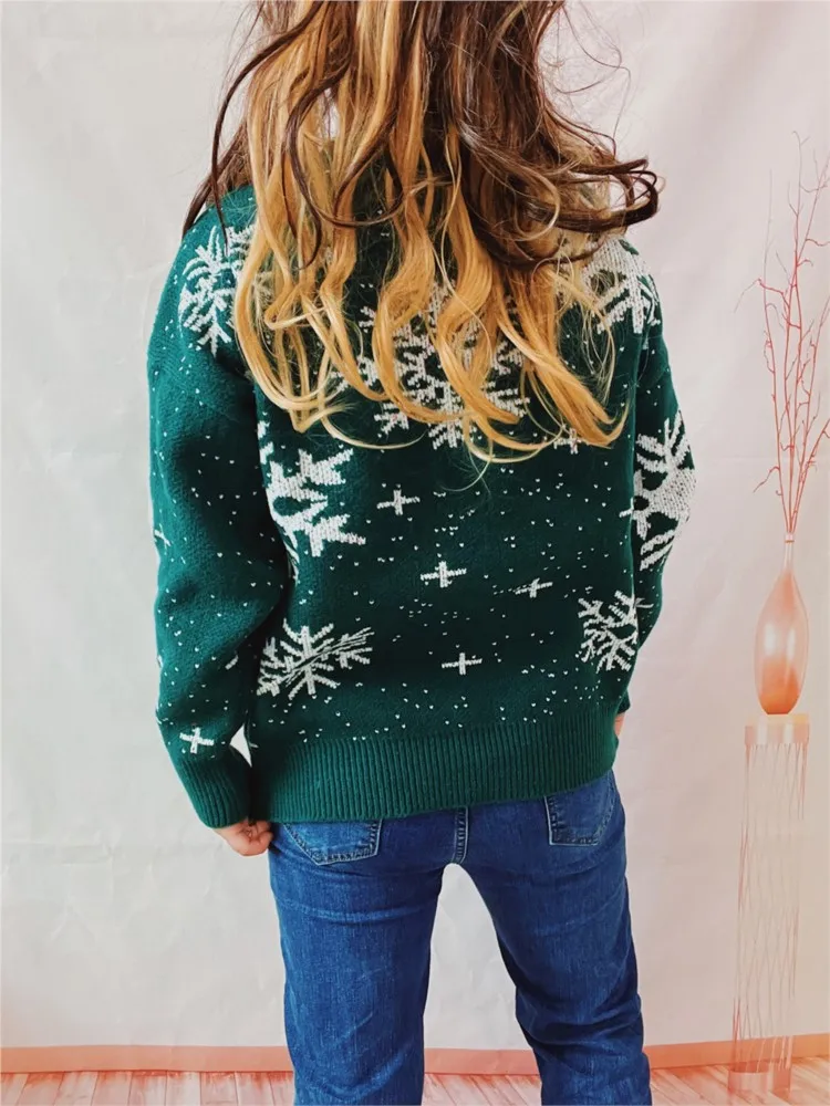 Autunno e inverno nuovo fiocco di neve di Natale girocollo a maniche lunghe pullover lavorato a maglia maglione da pendolarismo elegante e versatile da donna