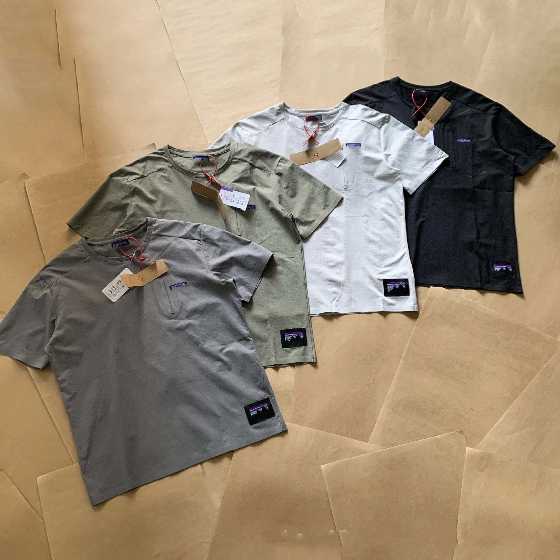 

Pata Pressed-Gore Zipper Pocket round Neck Quick-Dry Unisex Short-Sleeve Casual T-Shirt Base Layer Loose Fit Regular Sleeve