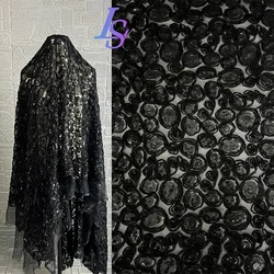 Mesh Fabric Black Rose Sequin Dress Stage Costume Designer Cloth Apparel Sewing By The Meter Diy Polyester Material