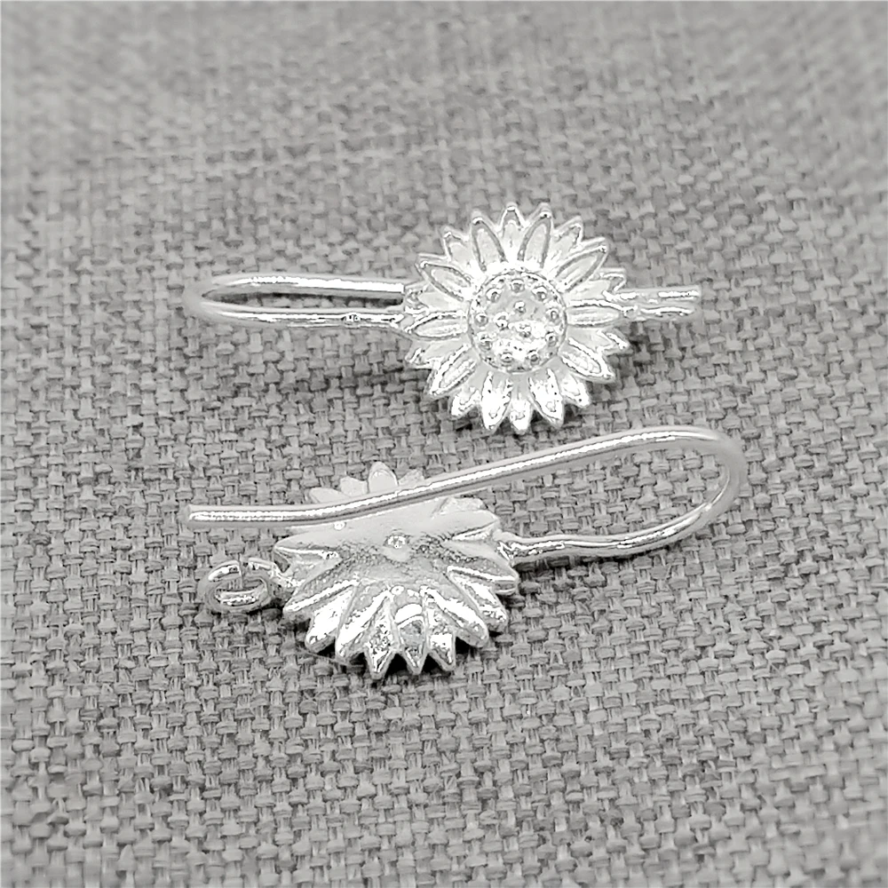 925 Sterling Silver Sunflower Earring Hooks with Loop French Ear Wires Floral Earring Findings for DIY Jewelry Making Components