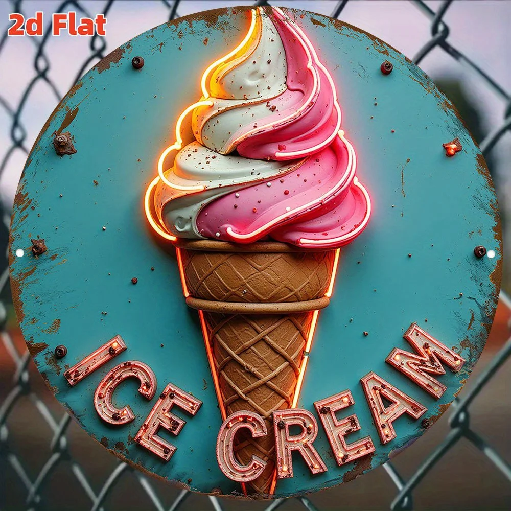 Neon Ice Cream Sign Non-Illuminated Aluminum Wall Decor for Shops Cafes Sweet Summer Retro Design