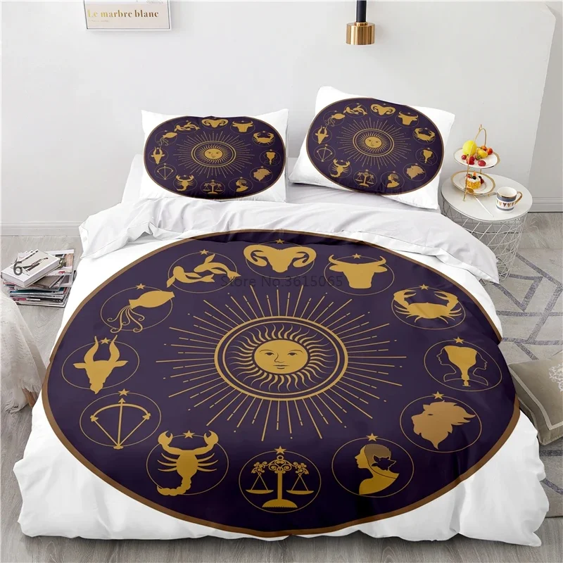 Zodiac Circle Bedding Set  Astrology Constellations Duvet Cover Set Pillowcase Horoscope Bed Cover Scorpius Pisces Bedclothes