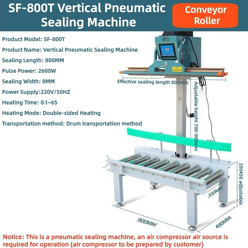 Vertical Height Adjustable Foot Pedal Continuous Heat Sealer Digital Temp Control Plastic Bag Sealing Machine (Customized)