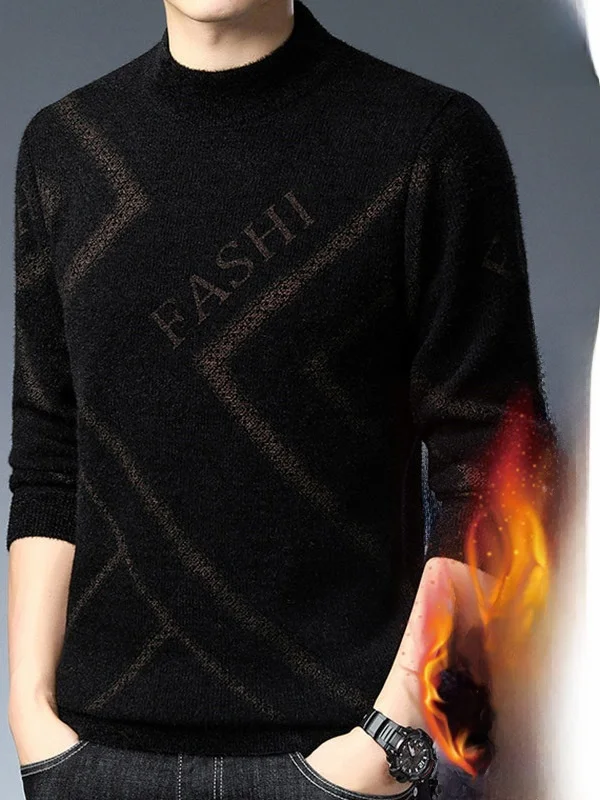 

Thiened Fce Men's Knitted Sweater f High Collar Mid-aged Dad Sle Mink Velvet Warm Base irt Trendy Casual Wear