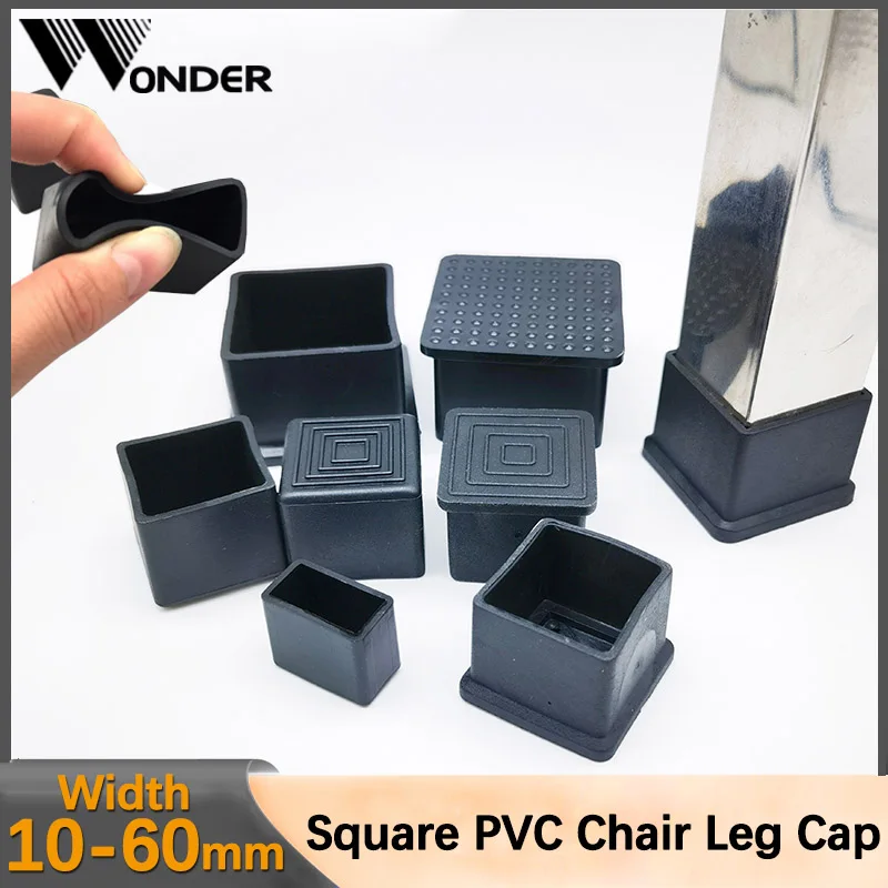 Square Chair Leg Caps Non-slip PVC Table Foot Dust Cover Socks Floor Protector Pads Pipe Plugs Furniture Leveling Feet Black