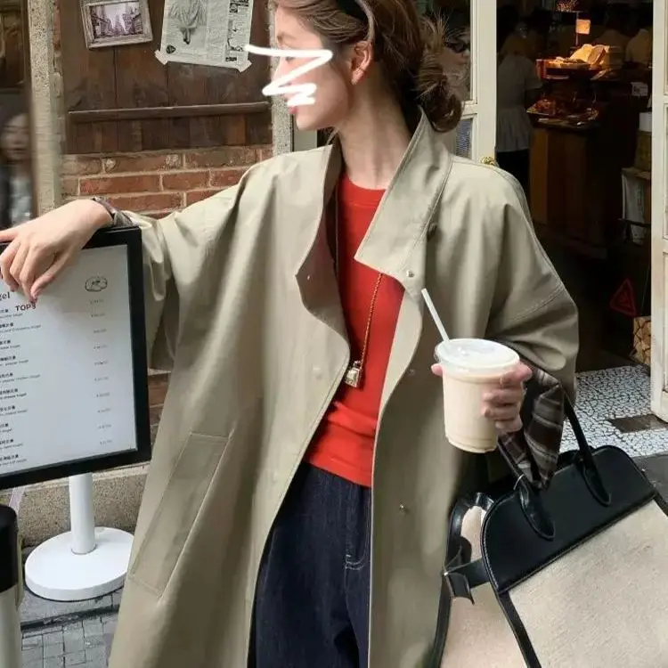 

Coats For Elegant Women Leather Trench Coat Autumn Clearance Offer Long Windbreakers Womens Denim Woman Short High Neck Green