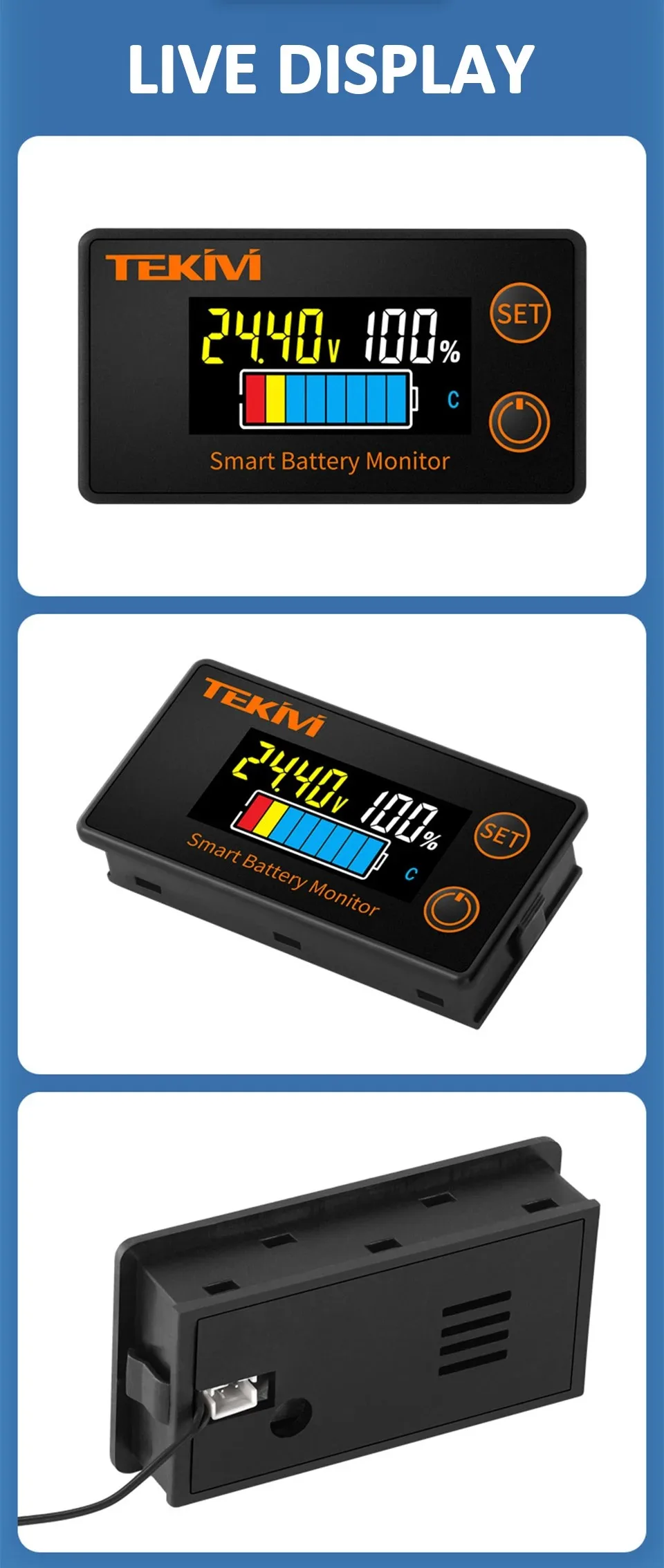 Wasserdichter LCD-Batteriekapazitätsanzeiger 8-100V Digitaler Voltmeter Batterietester für Lithium LiFePO4 Blei-Säure Motorrad Auto – Detail 17