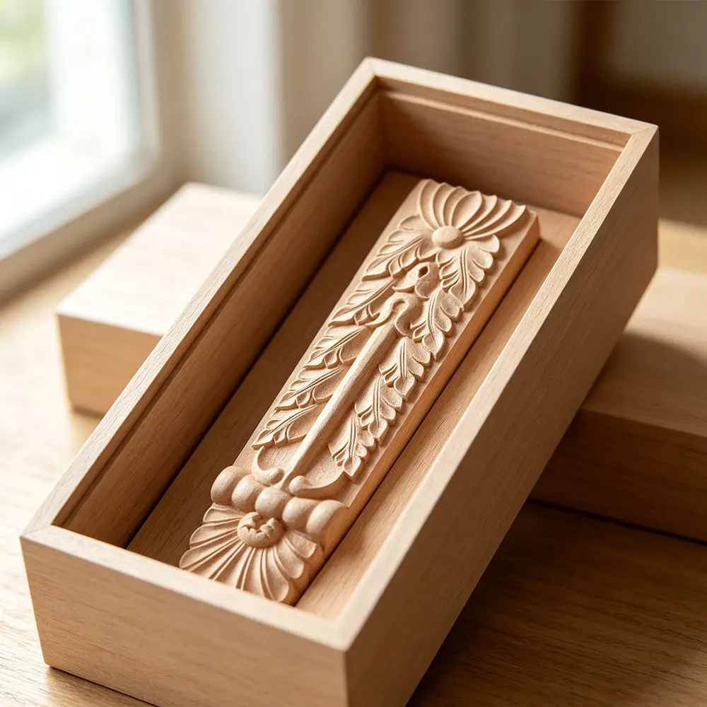 Retro 29x7cm Wood Carved Onlay Applique Carpenter Frame Decal Furniture Decoration Wooden Craft Decorative Gate Flower Ornament