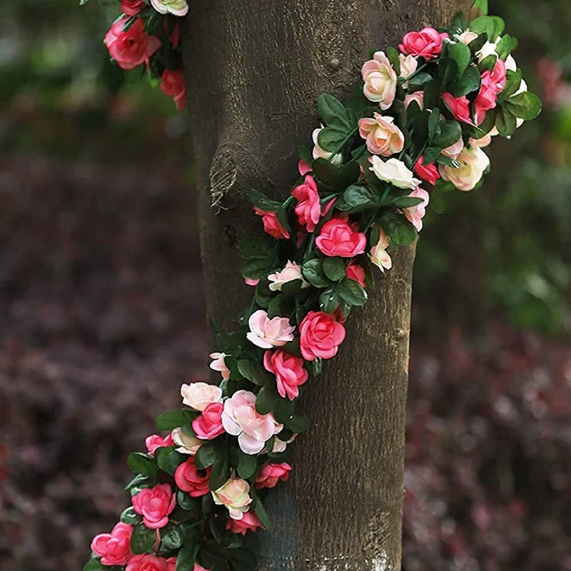 5 Pack 41 FT Fake Rose Vine Flowers Plants Artificial Flower Hanging Rose Ivy Home Hotel Office Wedding Party