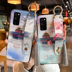 for Huawei P50 P40 P30 P20 Pro Lite Mate 40 30 Honor 50 30i Nova 5T 7i Case Embossed Hand Strap Holder Tassel Soft Cover Funda