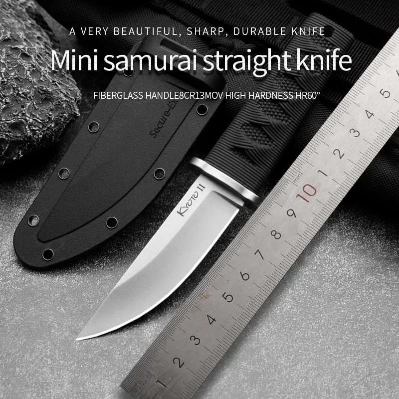 EDC Mini Samurai Combat Knife Outdoor Tactical Military Fixed Knives 440C Blade ABS Plastic Handle Hunting Survival Gear Tools