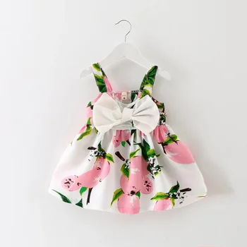 Nuovo abito da principessa per neonato senza maniche stampato carino Abito estivo per bambina Abito da compleanno per bambina con fiocco grande Vestiti per neonata