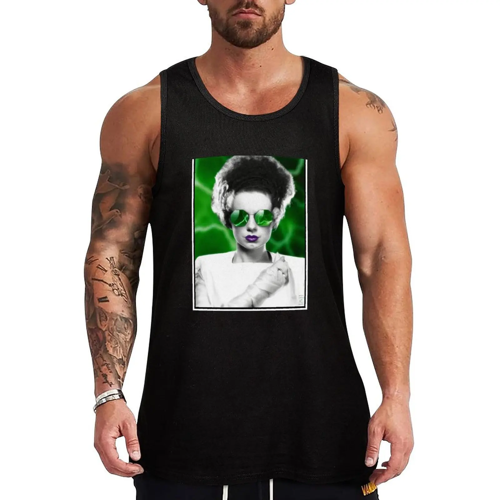 Green Lightning Bride of Frankenstein with Sunglasses Tank Top Thin Cool Tank Top Summer Breathable Sleeveless Shirt