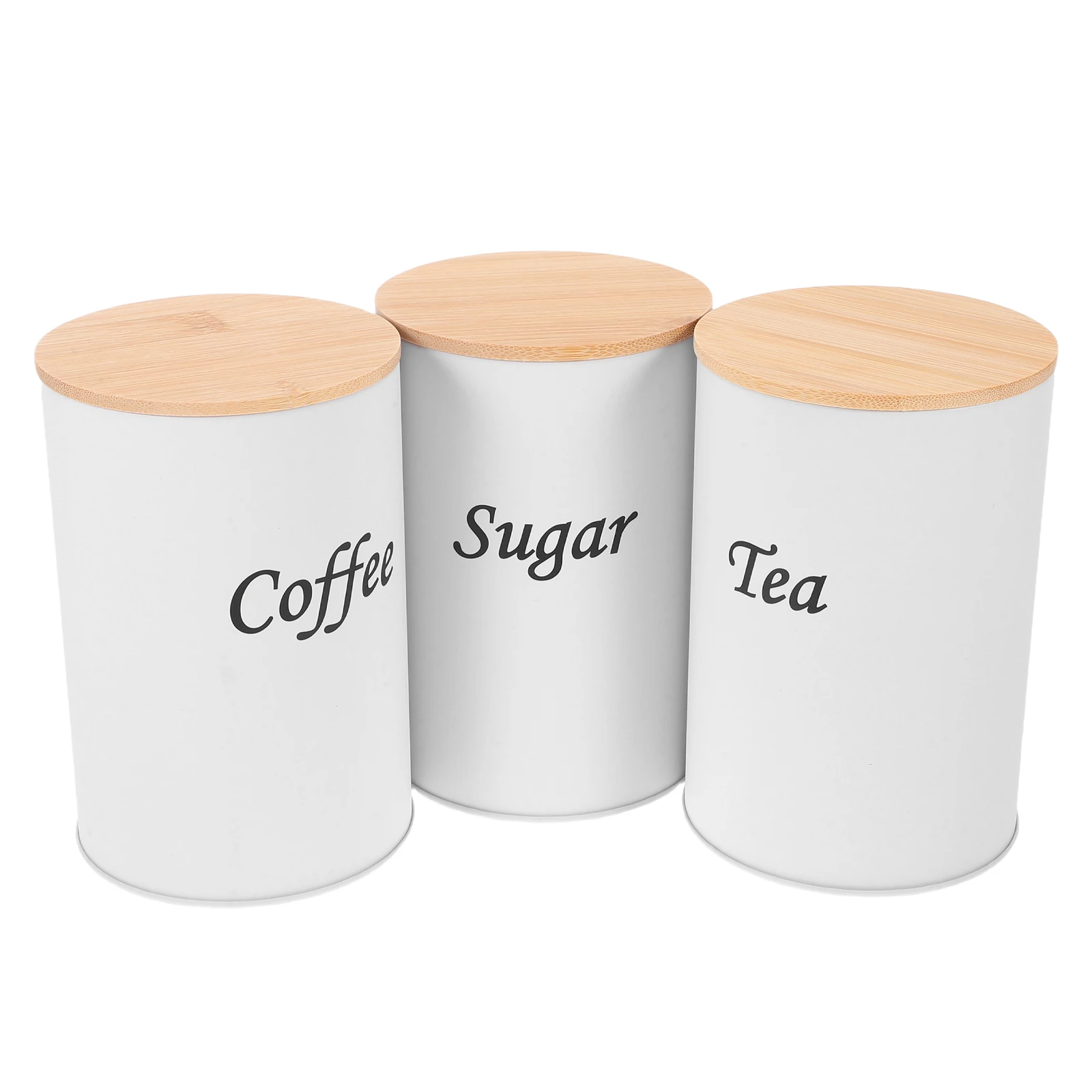

3 Pcs Airtight Containers Bamboo Lid Galvanized Iron for Coffee Tea Sugar Kitchen Storage Food Canisters Sealed Jar