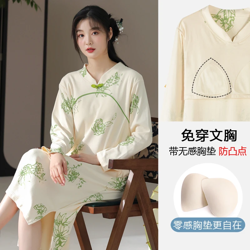 

Autumn 100%Cotton Women Nightgown Long Sleeve Roune Neck Women's Nihgtdress Casual Soft Comfortable Female Nightwear M-XXL
