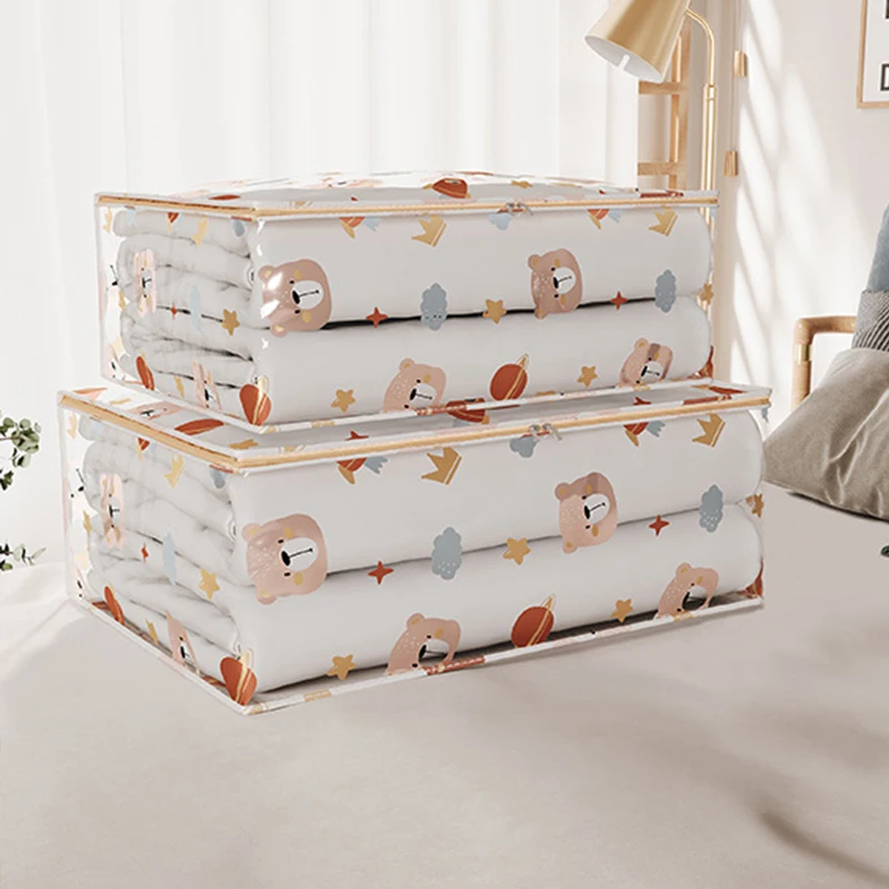 

XL Capacity Household Clothes Organizer Dustproof Waterproof Transparent Quilt Bag New Printed Three-Dimensional Storage Bag