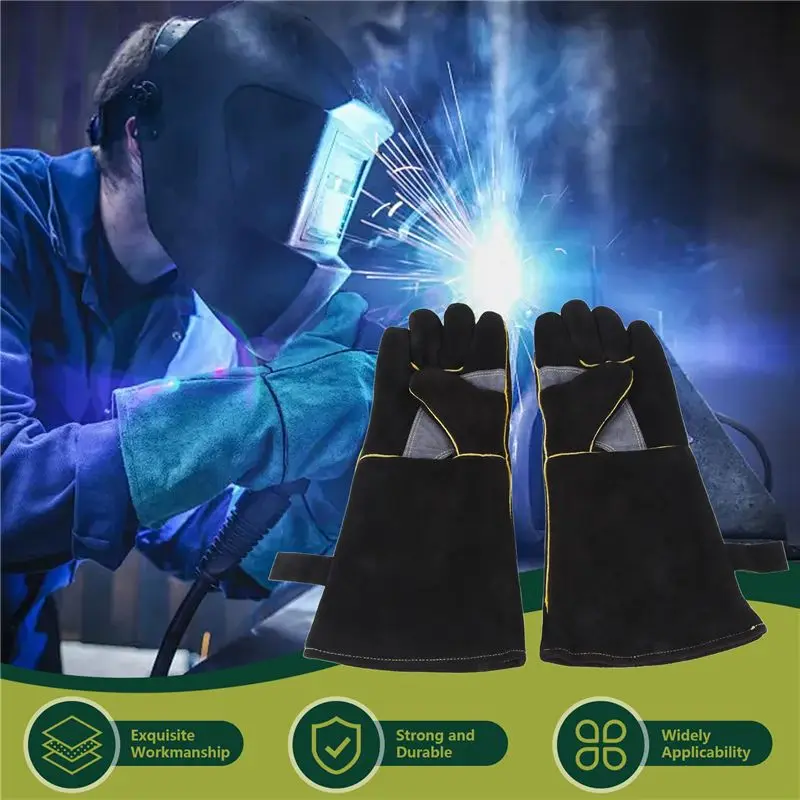 ABZW Extreme Heat&Fire Resistant Gloves Leather With Stitching,Mitts Perfect For Fireplace,Stove,Oven,Grill,Welding,Bbq,Mig,Pot