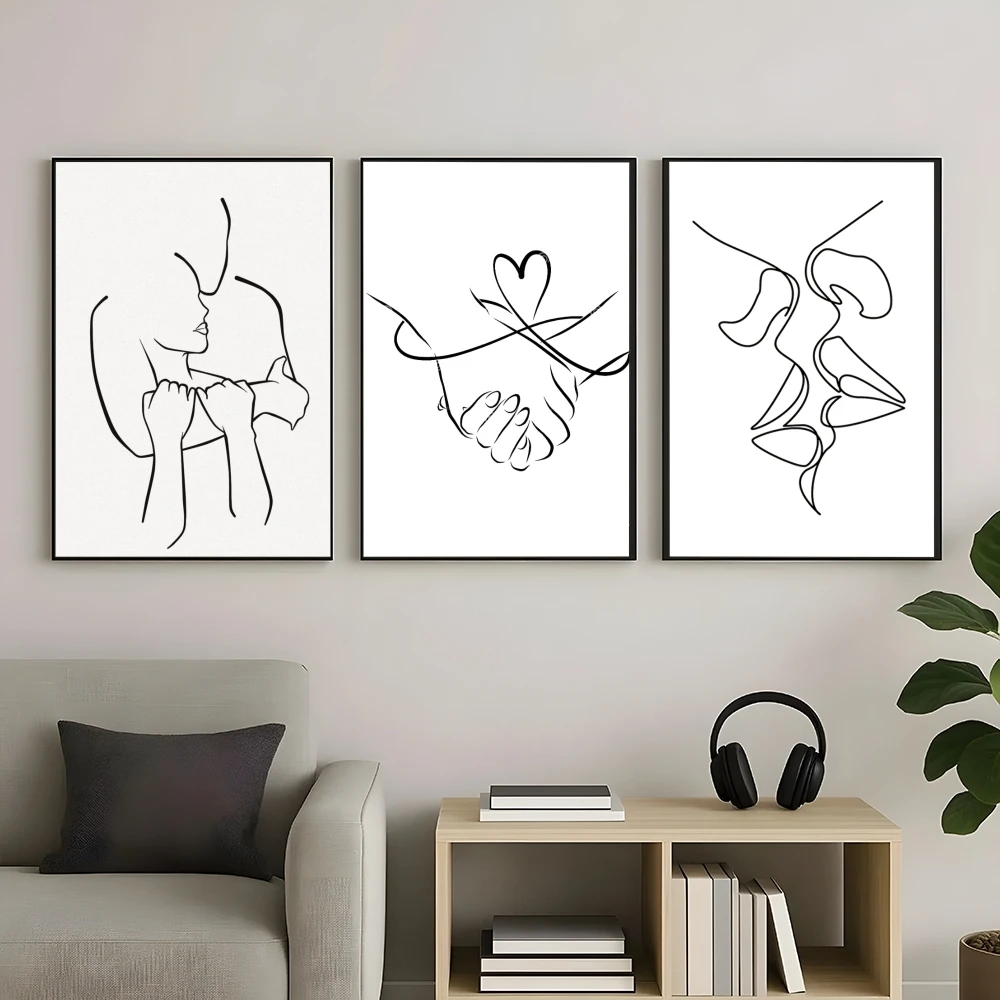 أسود أبيض خط الزوجين لوحة بسيطة الخط الحديثة جدار يطبع لغرفة المعيشة غرفة نوم مكتب أنيق ديكور المنزل هدية