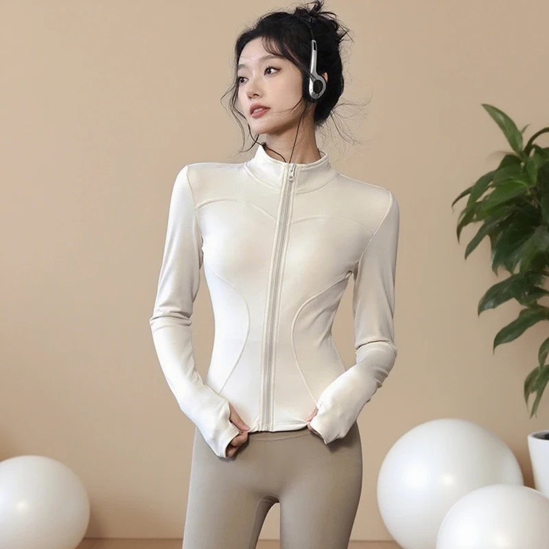 

Спортивная куртка с длинным рукавом, женская рубашка на молнии для фитнеса и йоги, зимний теплый топ для спортзала, спортивная одежда, пальто для бега, тренировочная одежда для езды на велосипеде