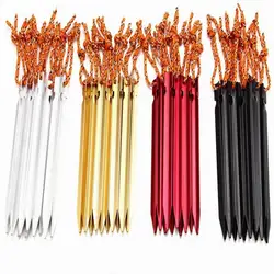 4PCS 18cm Aluminum Canopy Tri-beam Tent Pegs Garden Stakes Ground Nail Heavy Duty With Reflective Cord Hammock Camping