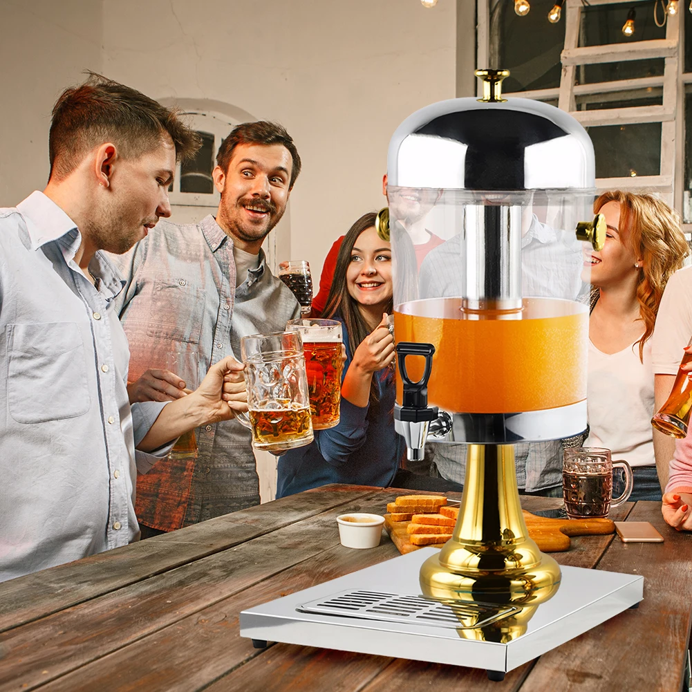 

8L Beverage Container with Centre Ice Core and Drip Trays Juice Dispenser with Stand and Spigot Cold Drink Dispenser for Parties