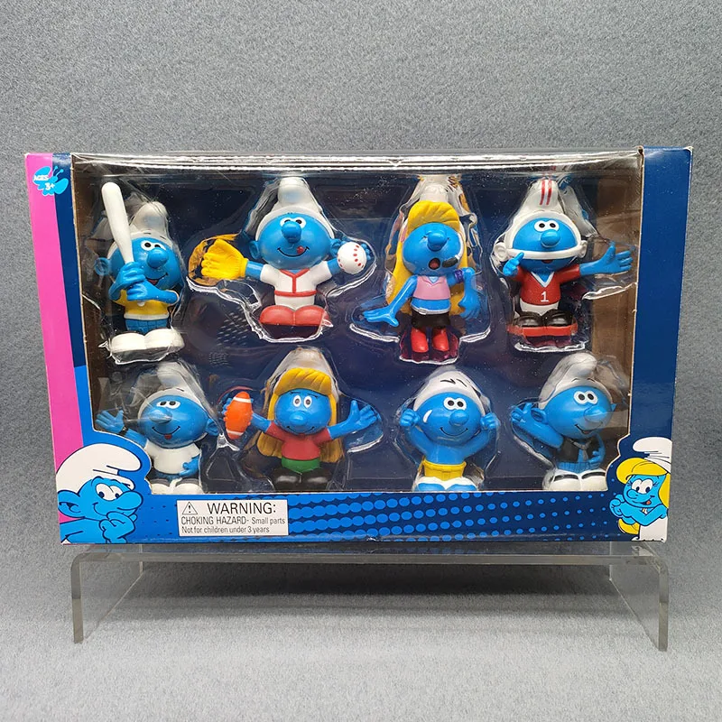 8pcs/set Cartoon Smurfs Doll Model Baseball Sports Style Decorative Ornaments Anime Peripheral Figures Children’s Toys Gifts