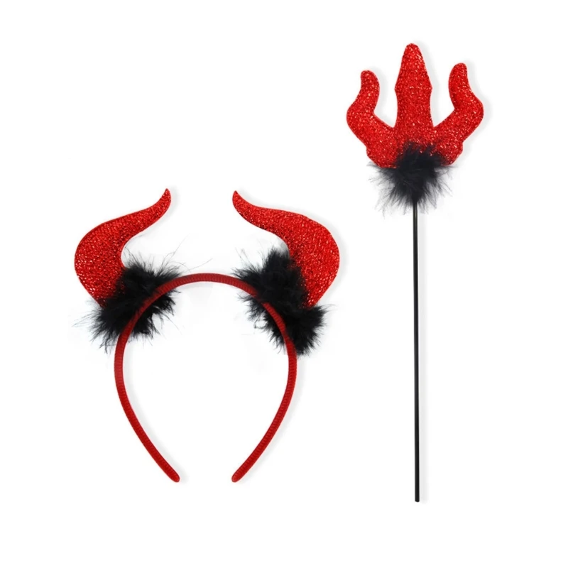 Devil Costume Accessories Devil Hairband and Devil Wand for Women Men Carnivals