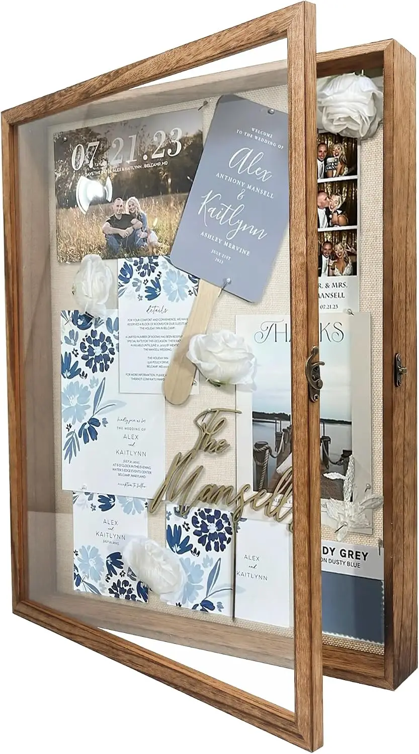 16x20 Shadow Box Frame in Wood Color with Linen Back - Shadow Box Frame with Paulownia Wood and Real Glass Cover for Wall or Tab