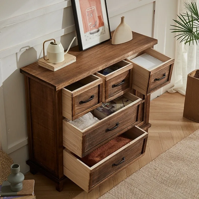 American side cabinet, living room locker, retro bucket cabinet, solid wood storage cabinet, folk multi-functional tea room cabi